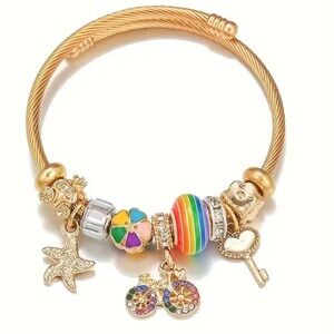 💥1pc Fashion Color Bicycle Bicycle Pendant Stainless Steel Adjustable Bangle